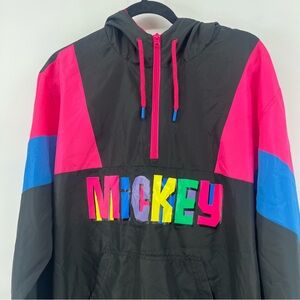 Vintage Disney Mickey Mouse Quarter Zip Pullover Windbreaker Mens Large Neon 90s